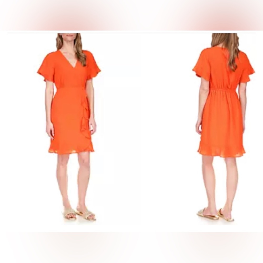 Michael Kors Women's Faux Wrap Mini Dress Orange